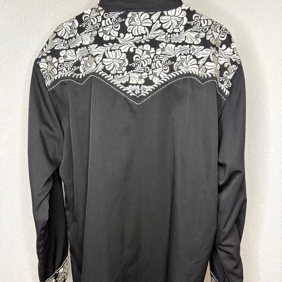 Scully Men Black Western Pearl Snap Embroidered Floral Yoke Long Sleeve Shirt 2X - Picture 5 of 5